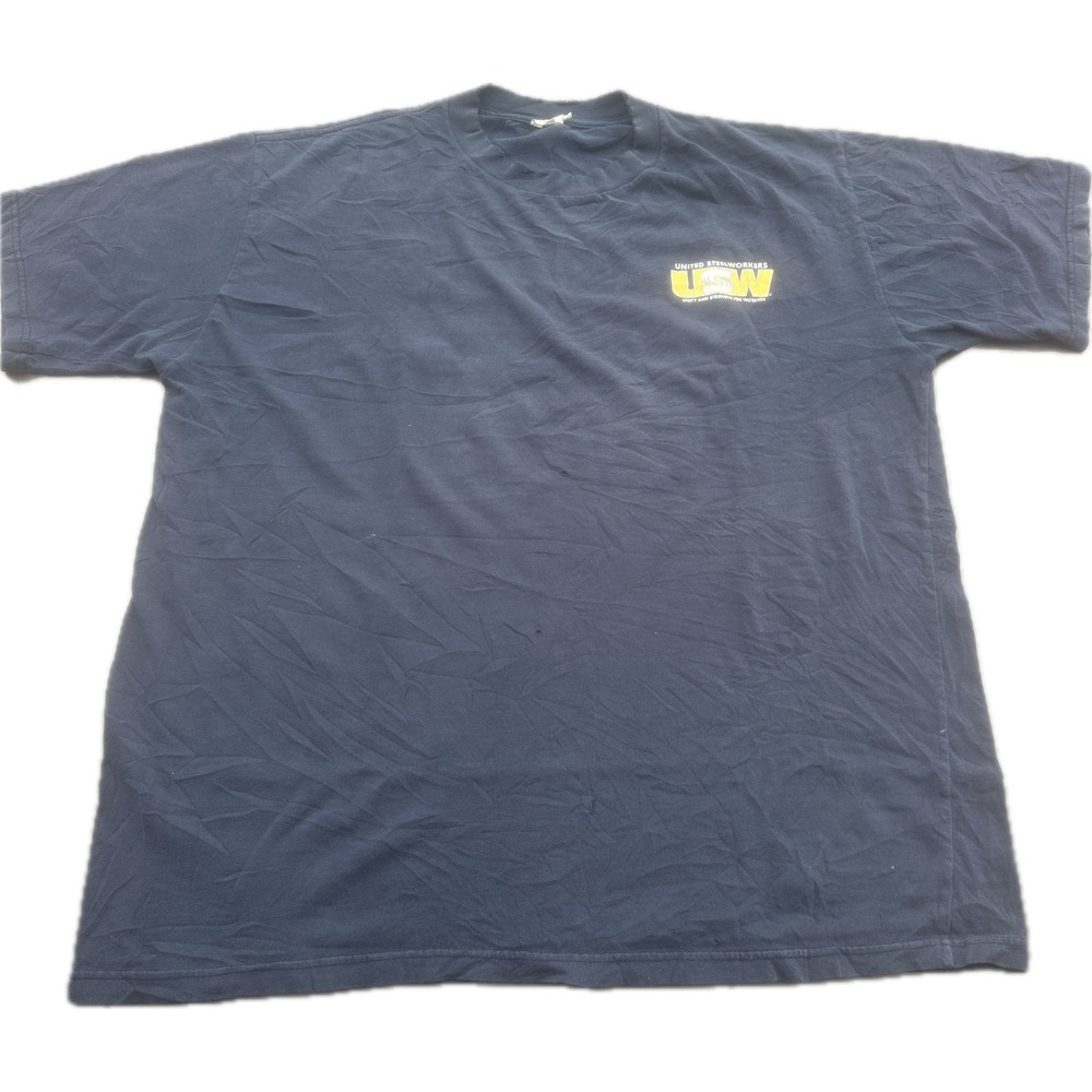 Vintage Union Line Mens USW T Shirt XL Navy USA Made Stand Up Fight Back Tee